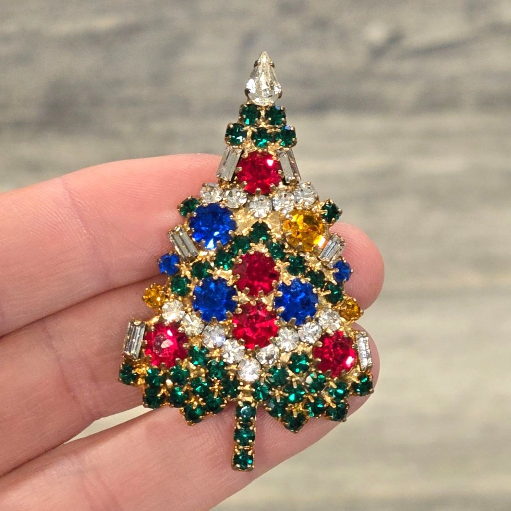 Vintage Eisenberg Ice Brilliant Christmas Tree Brooch Pin Collectors Jewelry